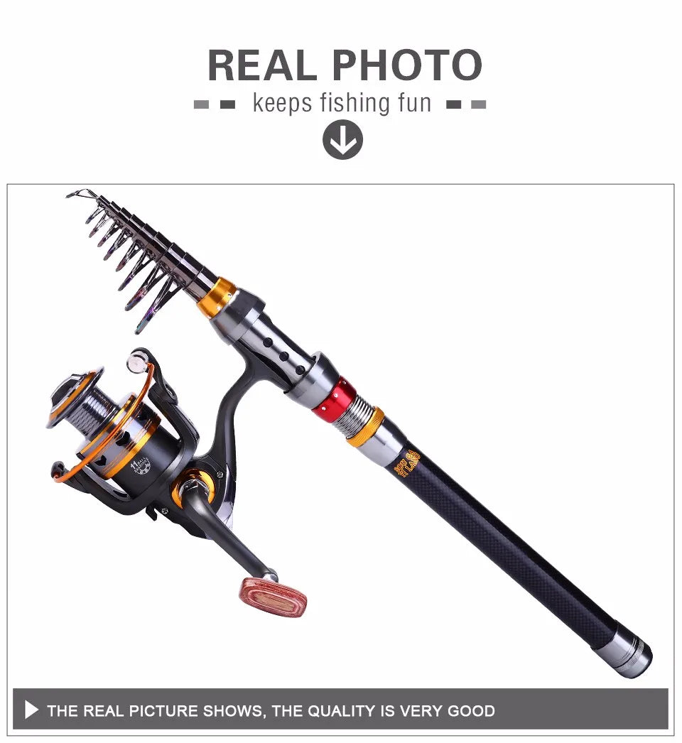 Canne à pêche télescopique avec moulinet – Fibre de carbone ultra résistante – OUTILS DE PECHE – Oceanis Gear