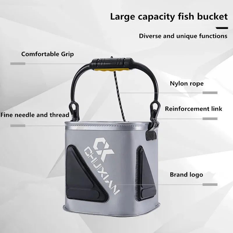 Seau de Pêche Pliable EVA Épais avec Couvercle - Vivier à Poissons Vivants et Appâts – Accessoires de Pêche – Oceanis Gear