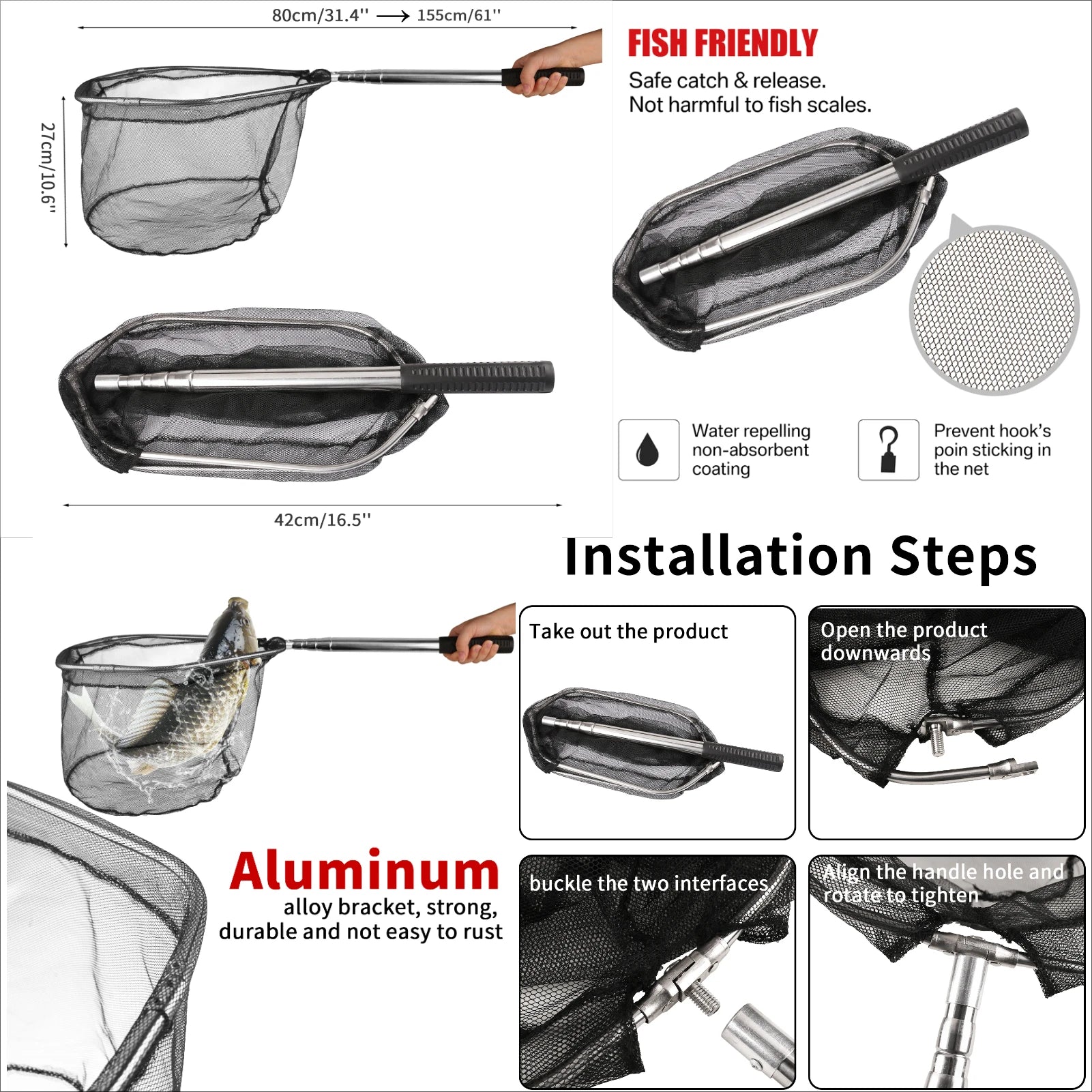Épuisette Pêche Aluminium - Filet Télescopique Professionnel – OUTILS DE PECHE – Oceanis Gear