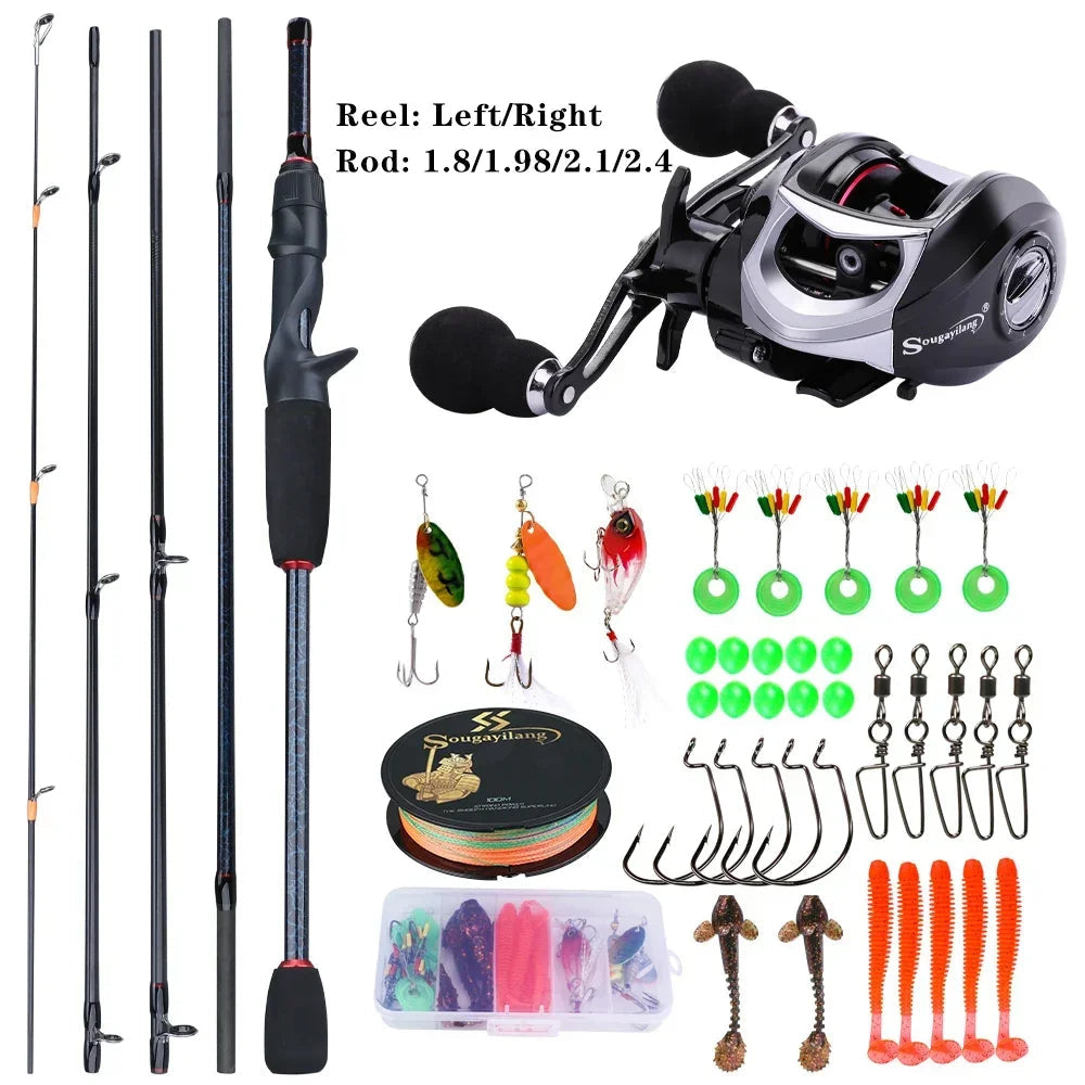 Ensemble Canne à Pêche  5 Sections + Moulinet Baitcasting 12LB