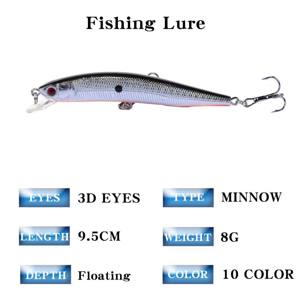 Leurre Minnow Flottant 95mm 8g - Poisson Nageur Dur Carnassier – Leurres de pêche – Oceanis Gear