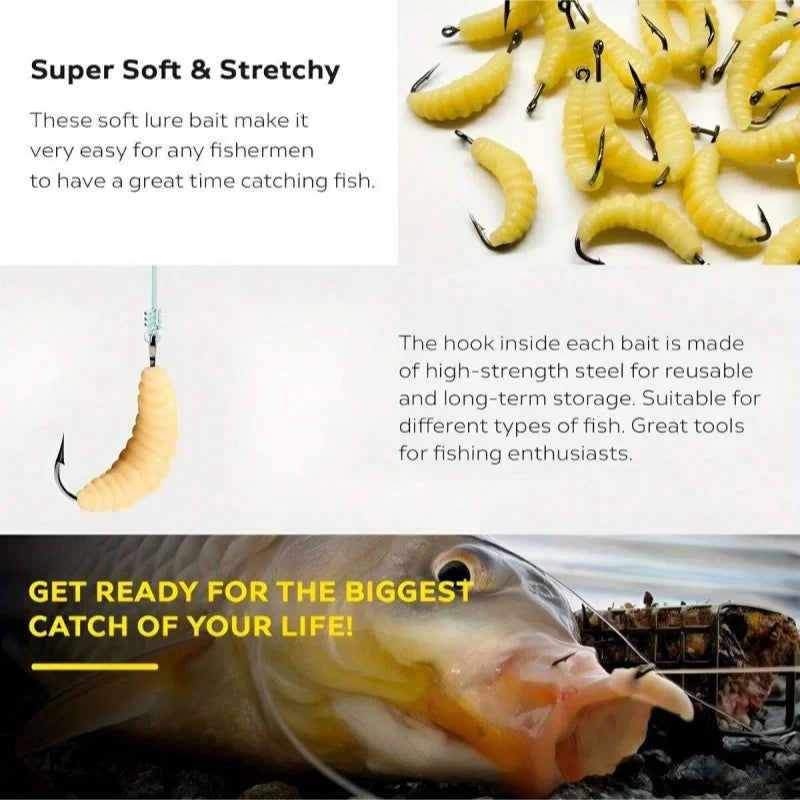 Appâts Asticots en Caoutchouc avec Hameçons