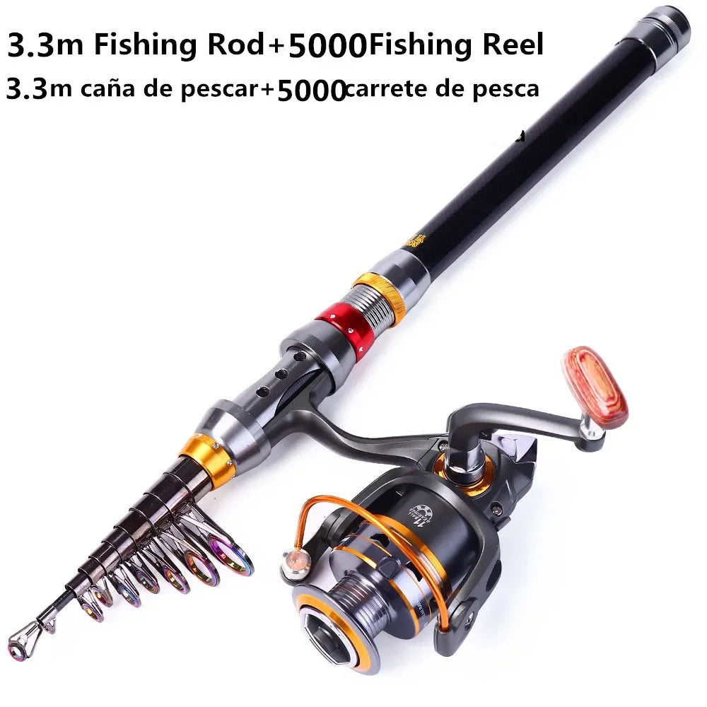 Canne à pêche télescopique avec moulinet – Fibre de carbone ultra résistante – OUTILS DE PECHE – Oceanis Gear