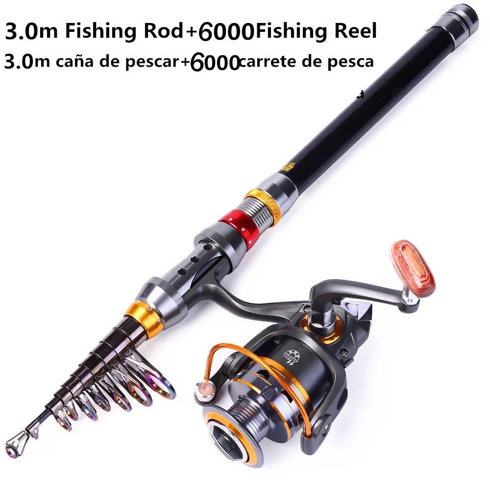 Canne à pêche télescopique avec moulinet – Fibre de carbone ultra résistante – OUTILS DE PECHE – Oceanis Gear