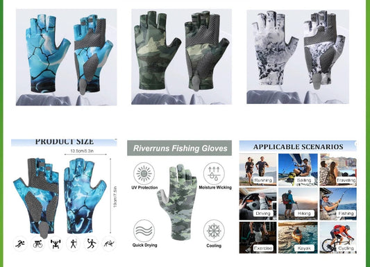 Gants de Pêche UV Protection Sans Doigts M/L/XL